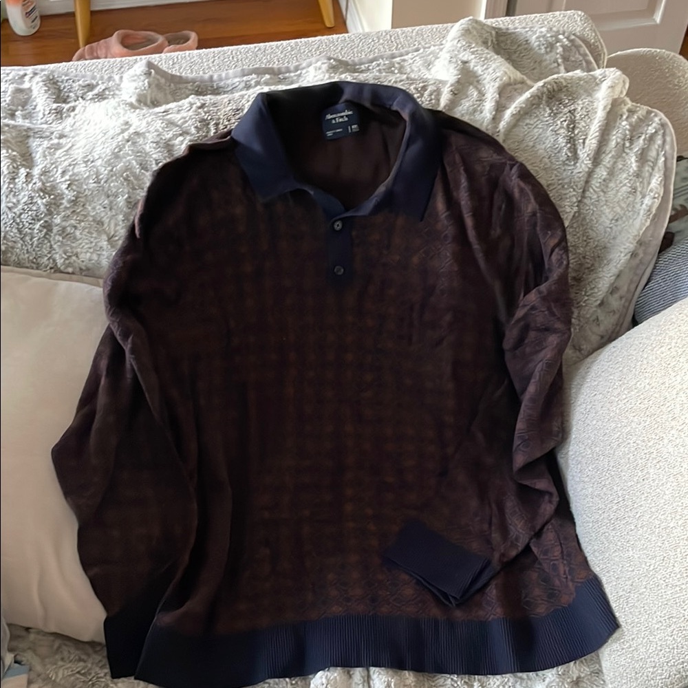 Abercrombie & Fitch Blue and Brown Polo Shirt with Color Block Design